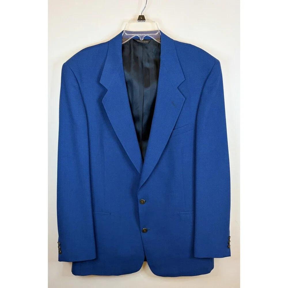 VTG PIERRE CARDIN Blazer Men 44 Royal Blue Single Breasted 2 Button Gold Accent